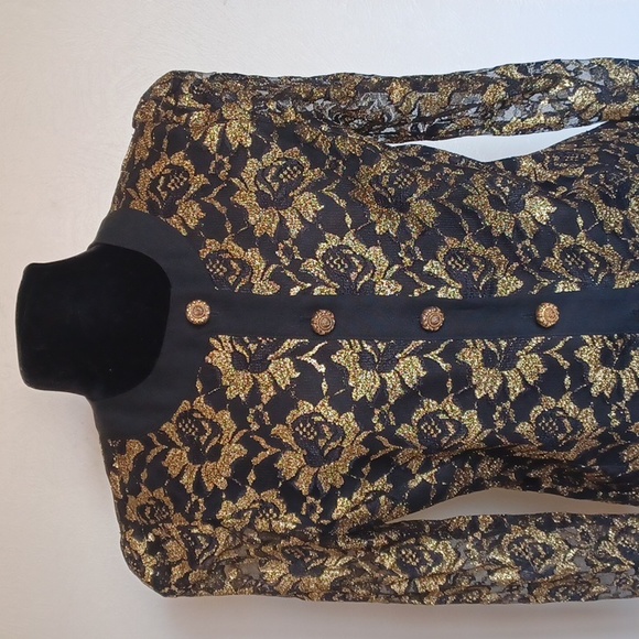 Vintage Good Times black and golden floral elegant jacket button down Made USA - Picture 2 of 10